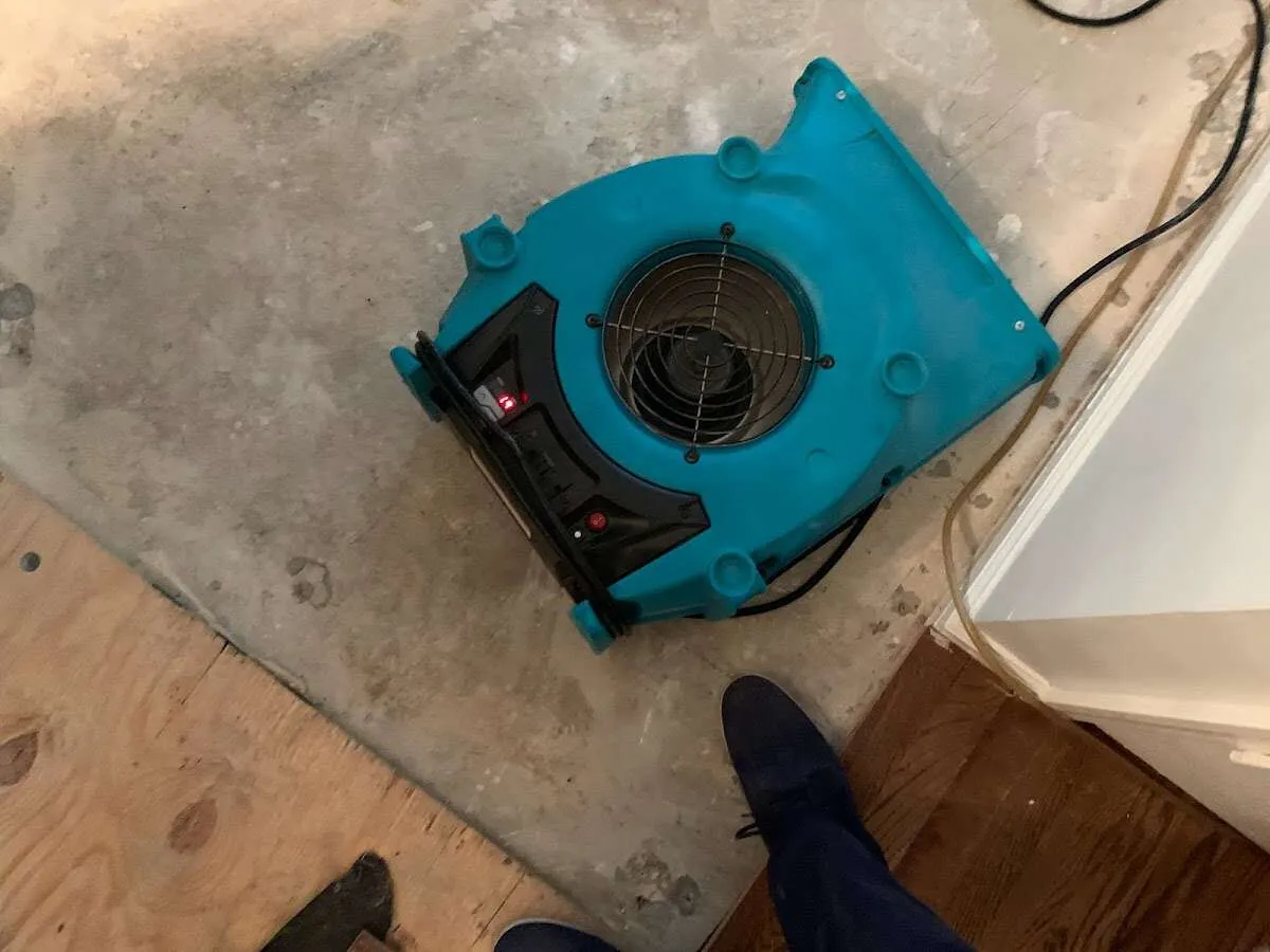 Air mover drying subfloor during Leak Detection & Repair in Thonotosassa